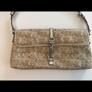 COACH Lurex Optic beige & Gold signature clutch